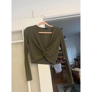 Olive Green Cropped Long Sleeve Top